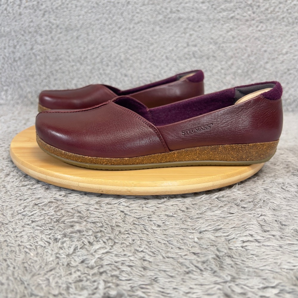 Stegmann Liesl Skimmer Shoes Womens 10 Burgundy Leather Slip On Cork Portugal